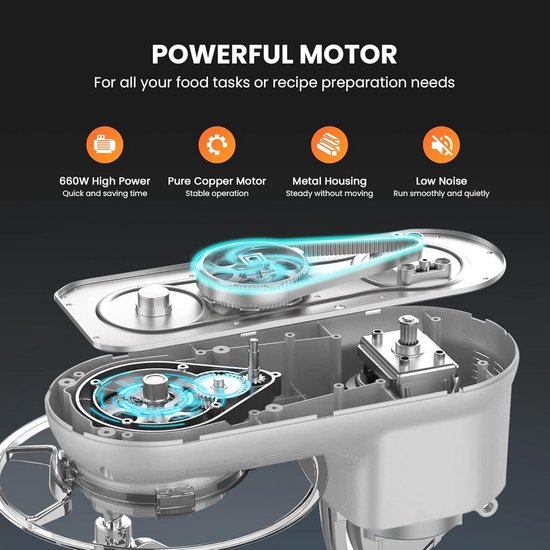 Keukenmachine 5,7 Liter met 10 Snelheden en Pulsfunctie - Kneedmachine met Spatbescherming van Merkloos — afbeelding 2