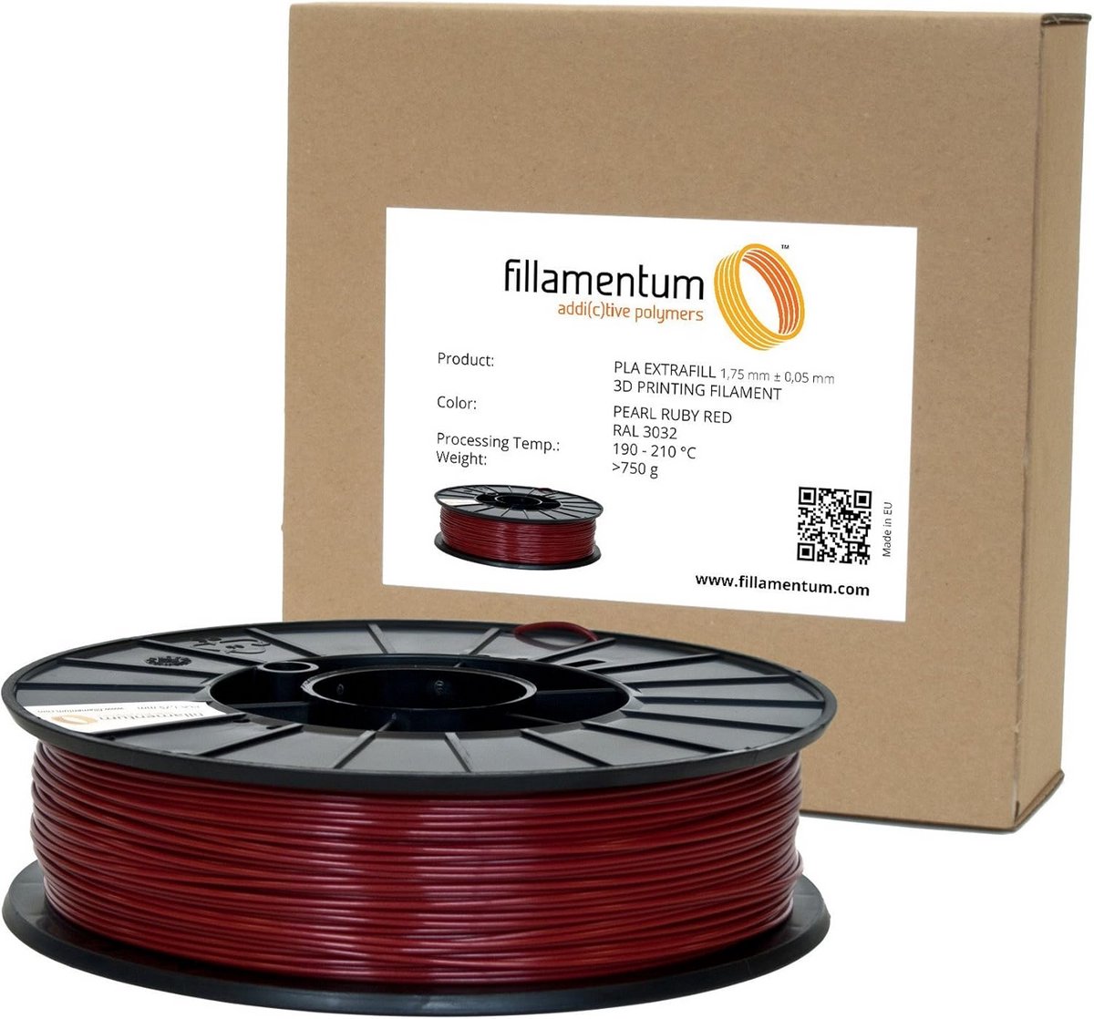 PLA 3D Printer Filament 1.75mm, 750g – Parelmoer Robijn Rood
