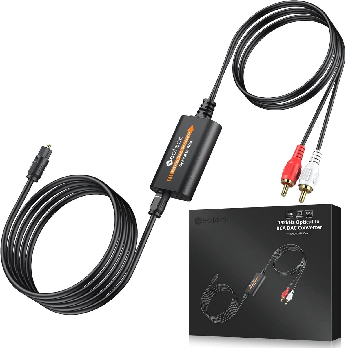 DAC Converter 192 kHz met Optische naar RCA-kabel en Ingebouwde Versterker