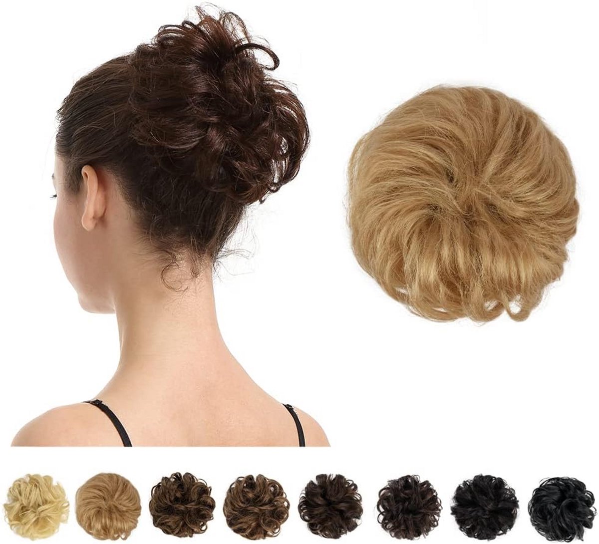 Natuurlijke Bun Haarstukje Echt Haar - Krullerige Rommelige Kapselverlenging voor Dames