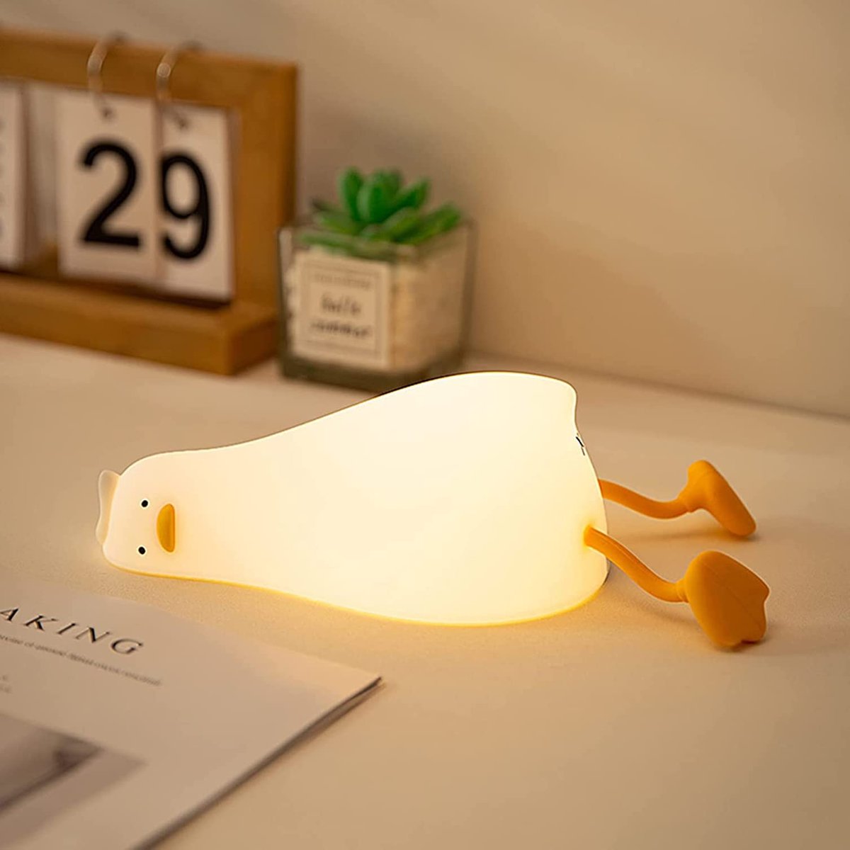 Ynkkvre - Nachtlampje Kinderen - Bedlampje - Slaaptrainer - Wake-up Light - Drie Verlichtingsniveaus + Tweekleurig Licht (Warmwit/Koelwit) - 1 Stuk - Kinderkamerlamp Zacht Geel