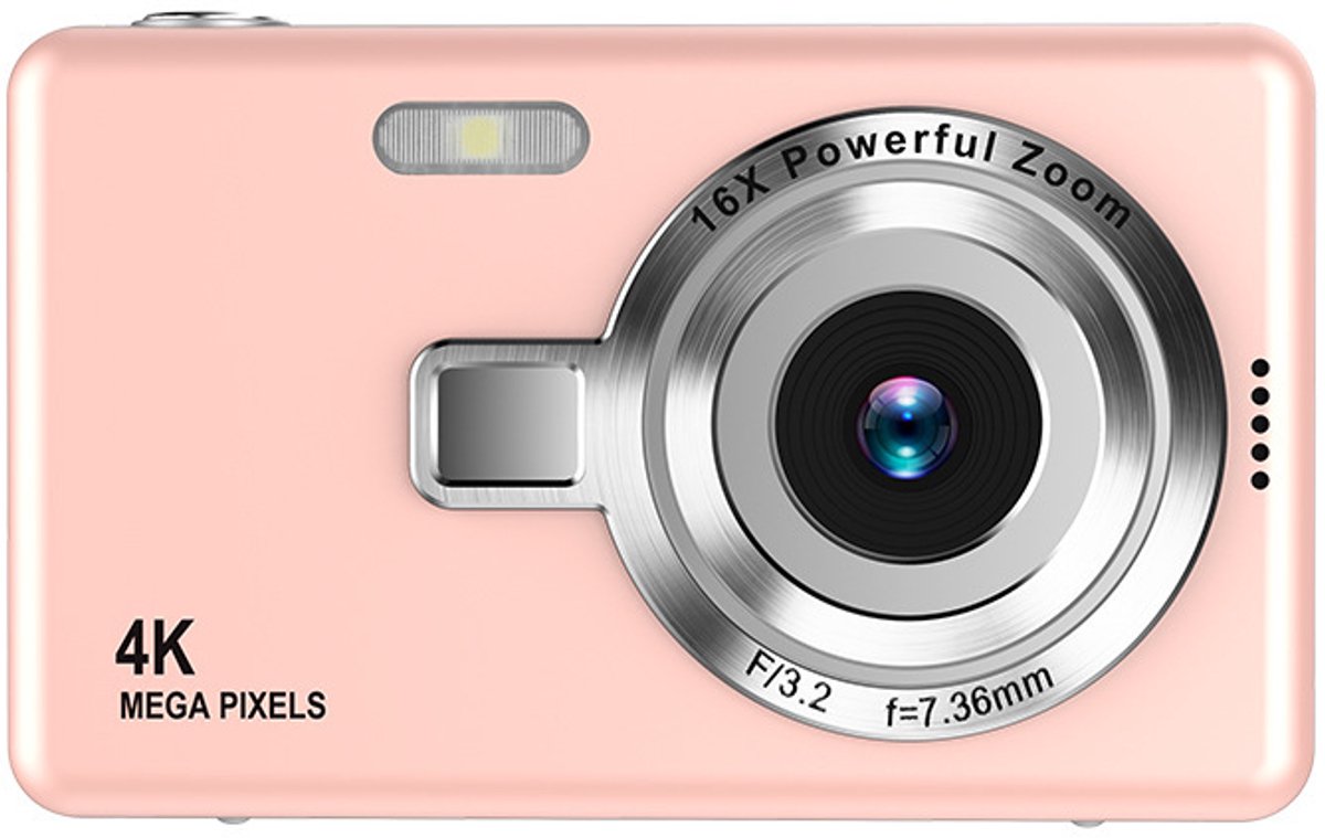 Ynkkvre - 4K Ultra HD CCD Digitale Camera - Digitale Camera - Fototoestel - Fotocamera - Mini Compacte Point-and-Shoot Camera - 96 Megapixel resolutie - 16x digitale zoom - 2,4-inch IPS-scherm - Full HD 1080p video - Roze