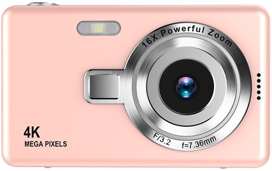 Ynkkvre - 4K Ultra HD CCD Digitale Camera - Digitale Camera - Fototoestel - Fotocamera - Mini Compacte Point-and-Shoot Camera - 96 Megapixel resolutie - 16x digitale zoom - 2,4-inch IPS-scherm - Full HD 1080p video - Roze