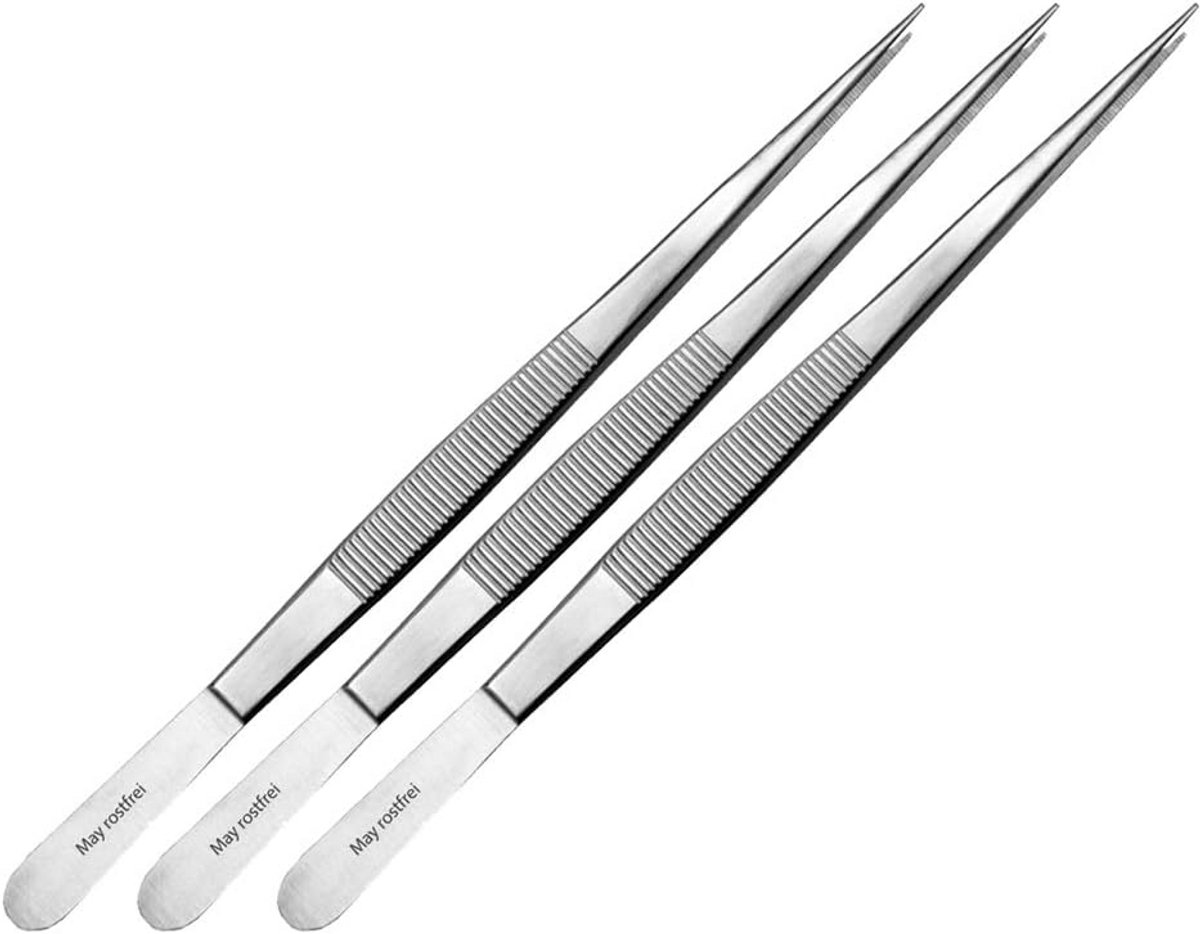 Set van 3 Rechte Technische Precisiepincetten 20 cm voor Modelbouw en Elektronica