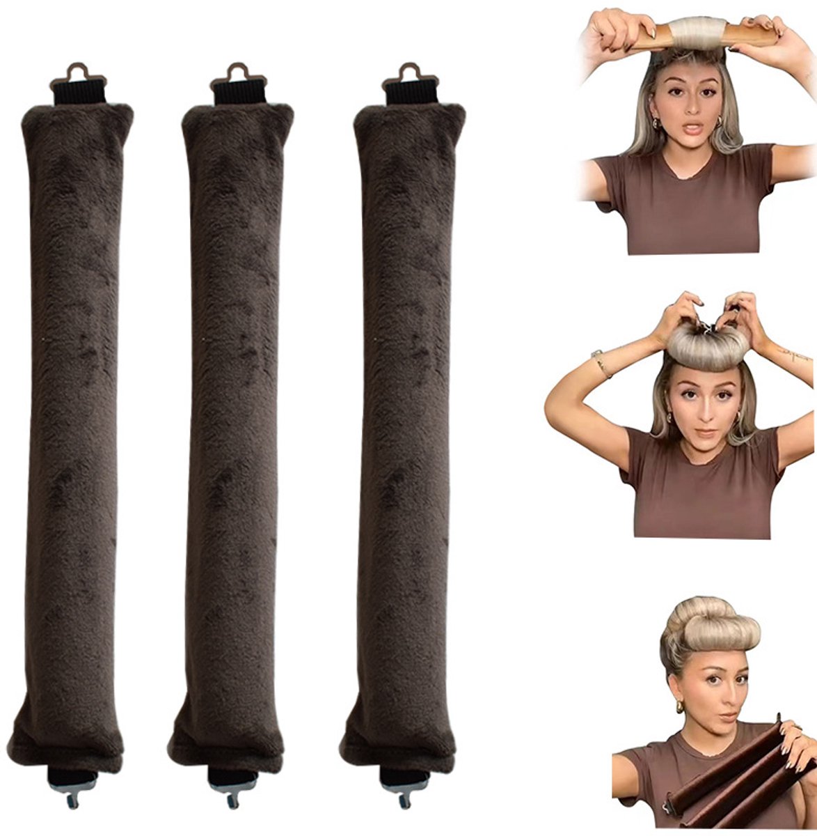 3-delige hittevrije haarkrullerset - Heatless Curls - Haarkruller - Krultool - Stoffen - Donkerbruin