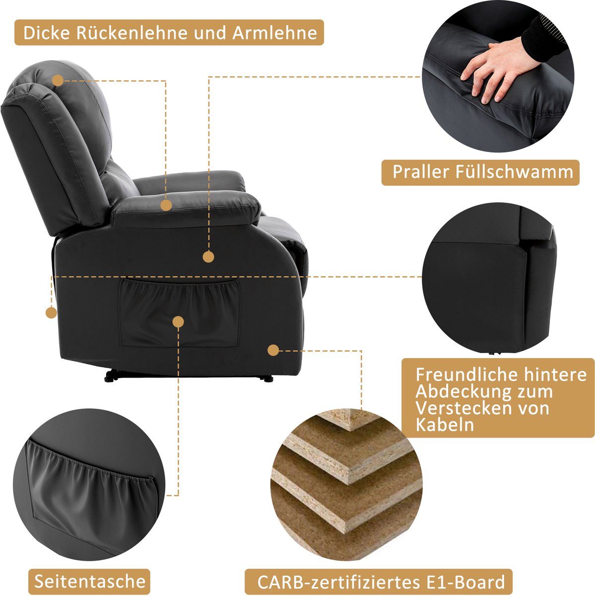 KaraBo Relaxstoel Recliner met Voetsteun - PU Leer - Zwart - afbeelding 3