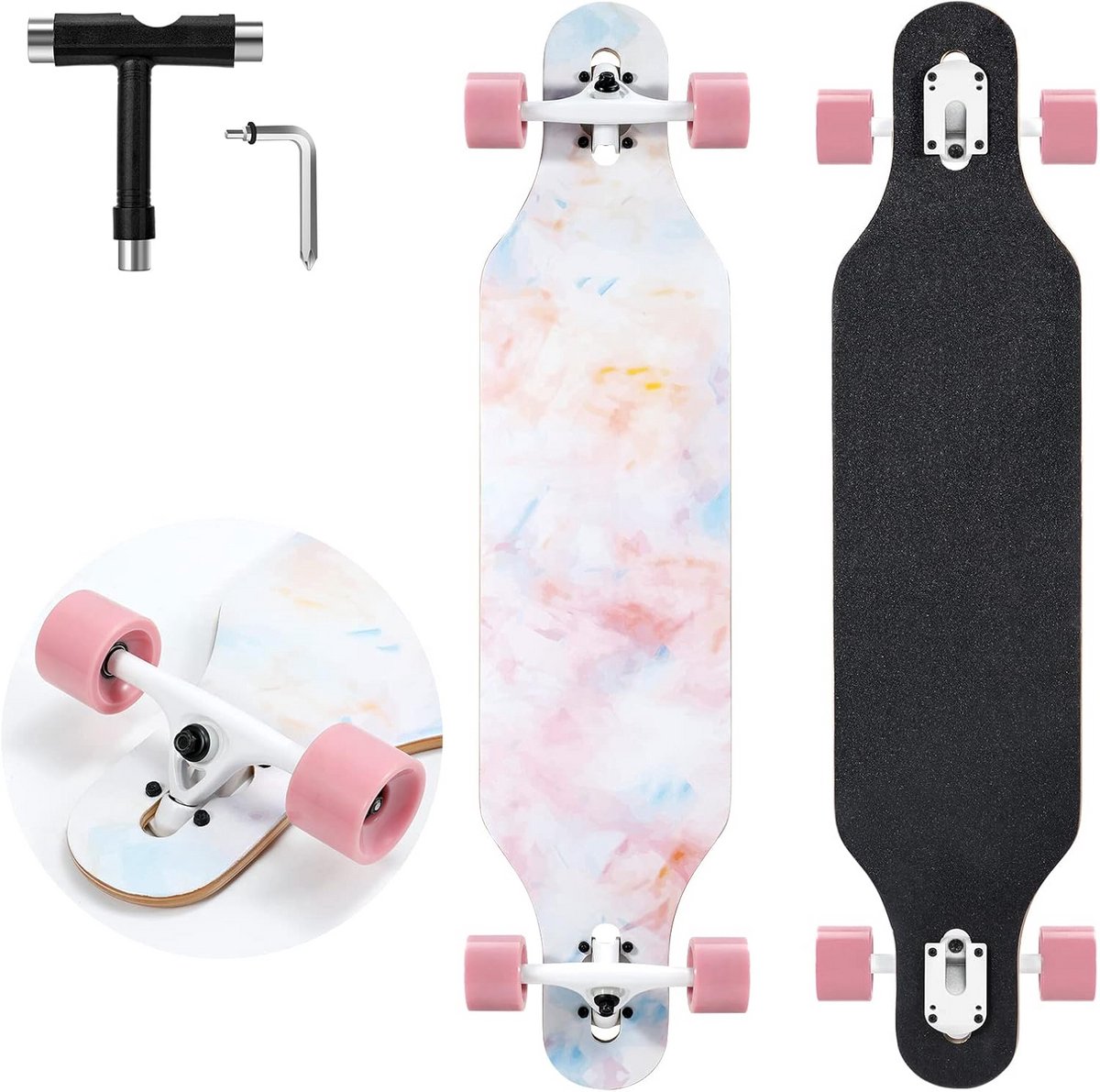 Drop Through Longboard Compleet 41 Inch 9-laags Maple Cruiser Skateboard voor Volwassenen & Tieners