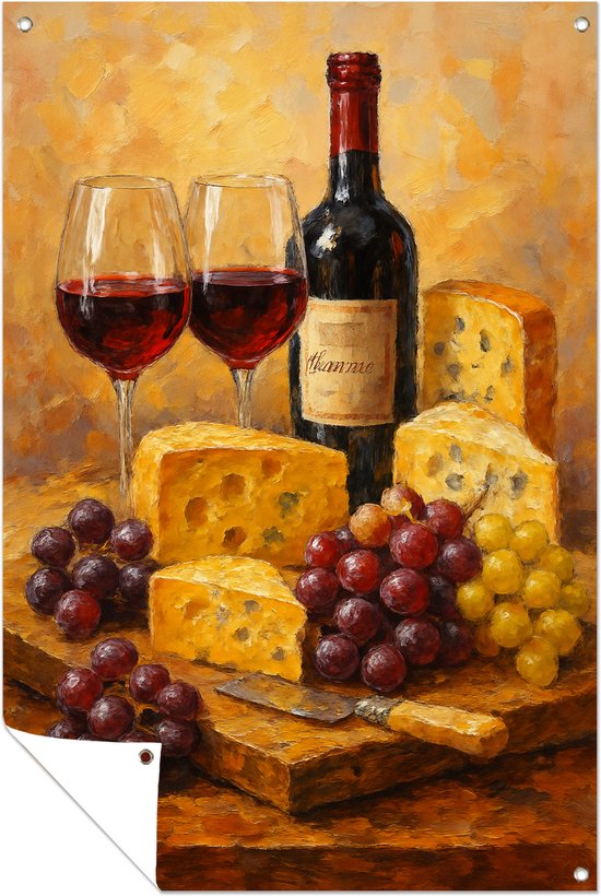 Rode wijn en kaas – buiten decoratie – Tuinposter – 60x90 cm