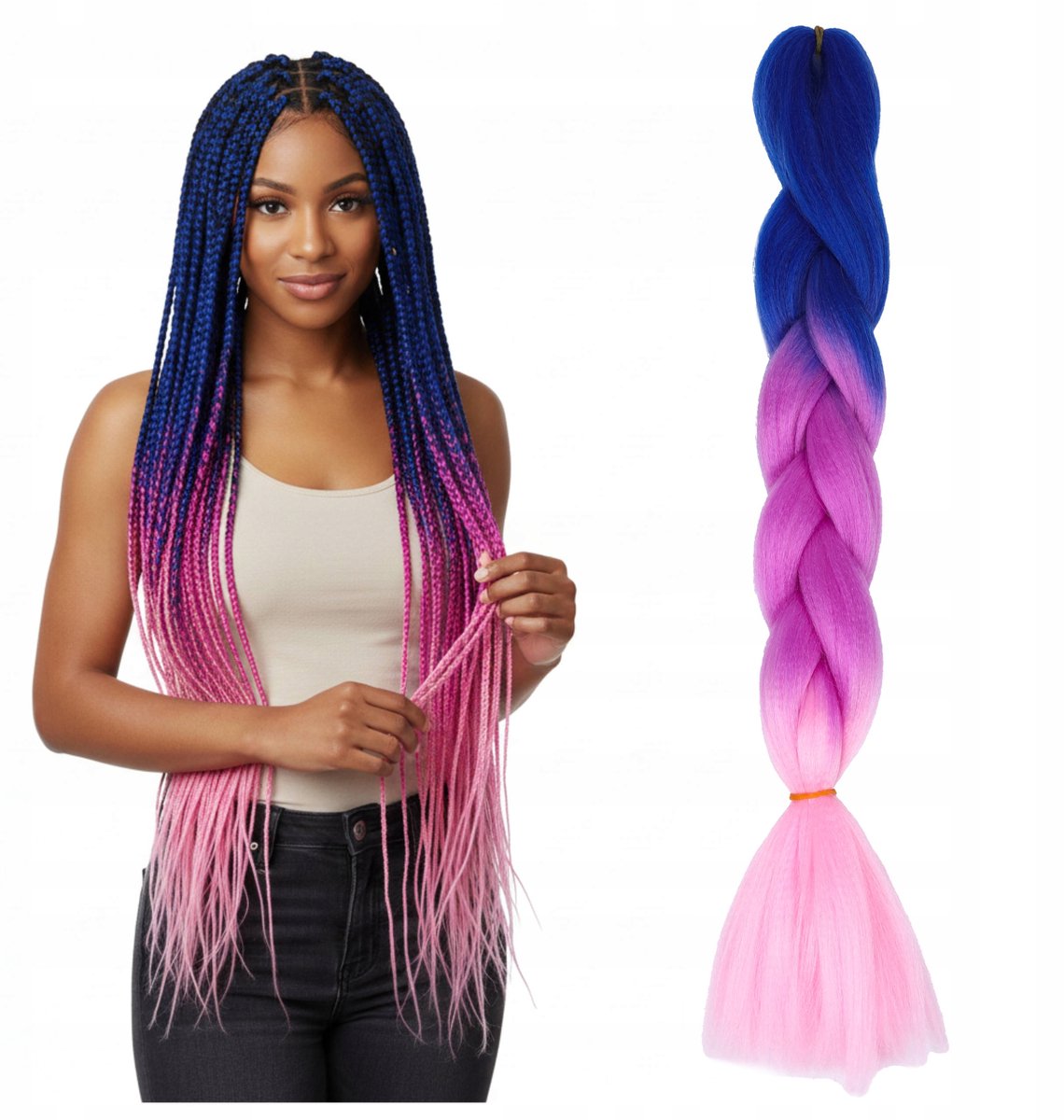 Poniks Wlas Kunststof Vlechten Steil Gehecht Kleurrijk Ombre Kunstmatig - 60cm lang - Ombre kleuren