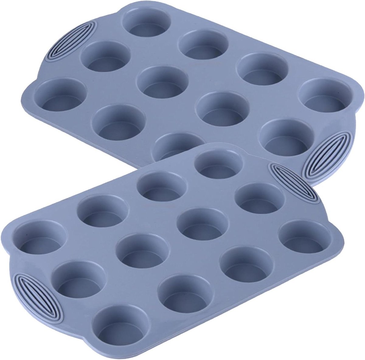 Siliconen Muffinvorm 12 Kopjes - Anti-aanbak Muffin Cupcakevorm - Bakvorm voor Muffins - Siliconen Muffinhoesjes - Muffins Cupcakes Bakvorm - Geschikt voor Oven - Grijs - 30 x 19,5 x 2 cm - 2 Stuks