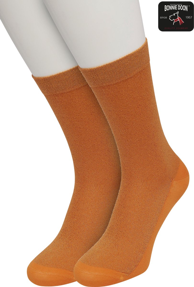 Bonnie Doon Set Katoenen Glitter Sokken Dames Fel Oranje maat 36/42 - Set met 2 paar Sokken - Glitter Subtiel - Katoen met zachte Lurex - Zachte Sokken - Gladde Naden - Perfecte Pasform - 2 pack - Multipack -Fel Oranje - Flame Orange - OL05113802.227