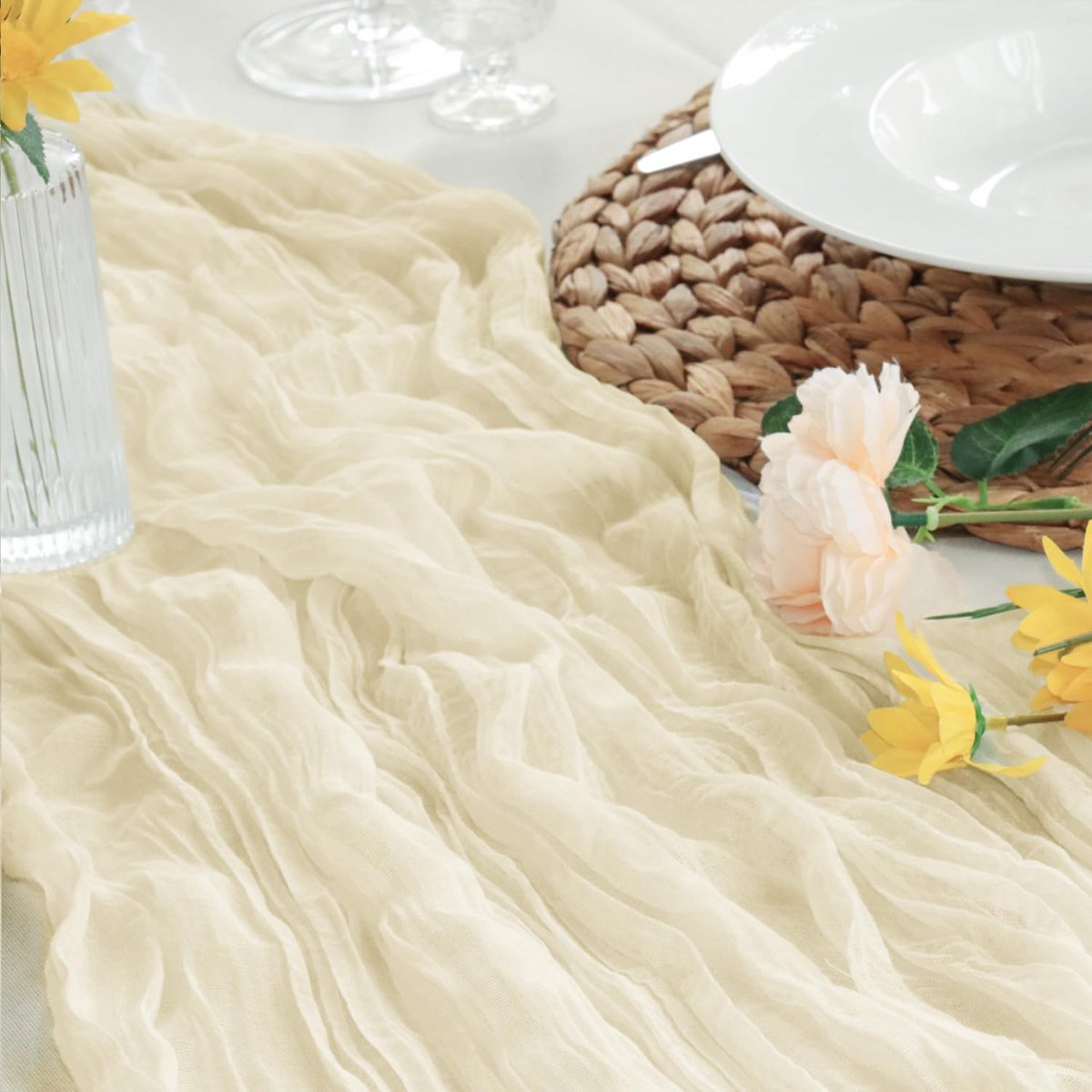 Lange Beige Tafelloper 80 x 300 cm - Geschikt voor Lange Eettafel