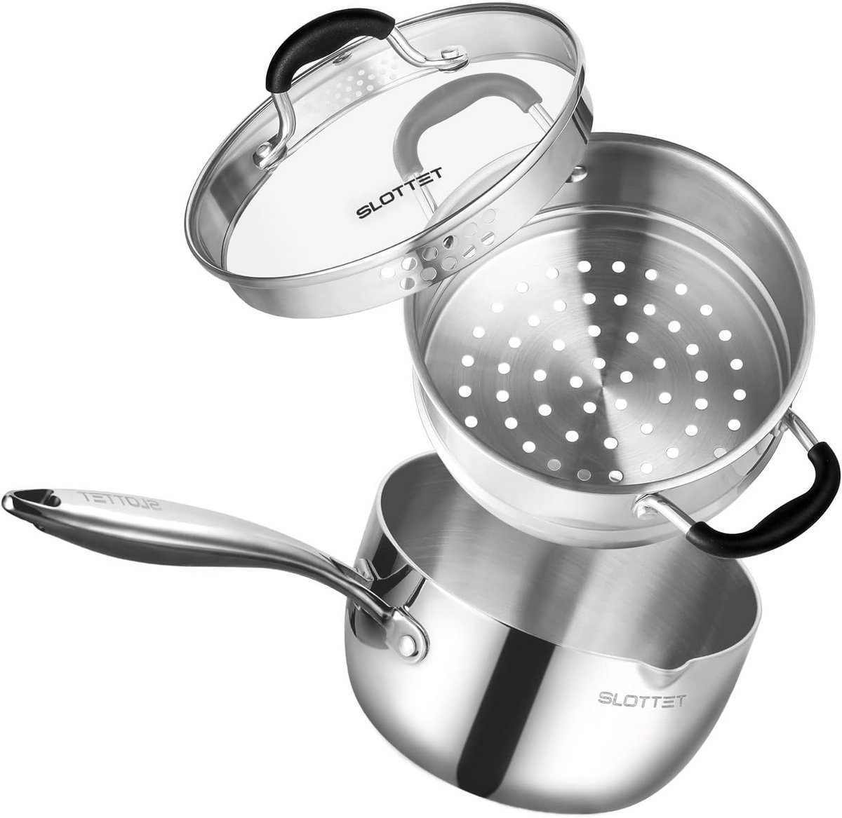 RVS Steelpan 3.5 Liter met Stoominzet en Inschenkrand - Compact en Multifunctioneel