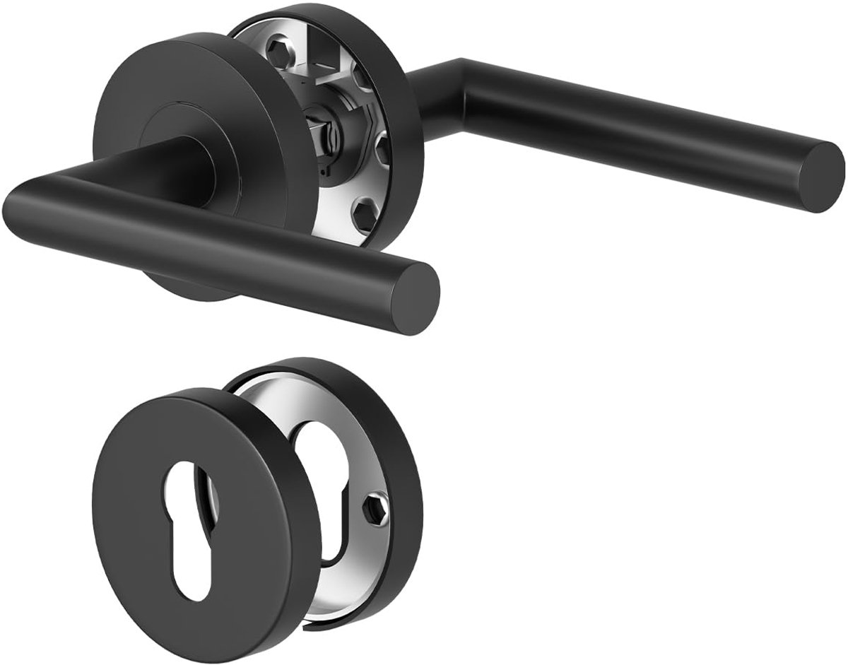 TRANKIELO® - Roestvrijstalen deurgrepen - L-vorm PZ-profielcilinder - Moderne zwarte deurklink set