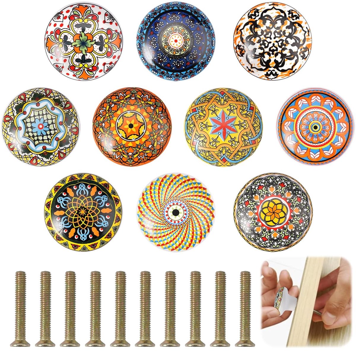 TRANKIELO® - 10 stuks keramische knoppen – Vintage kastknoppen – Boheemse stijl handgrepen – Duurzaam keramisch materiaal