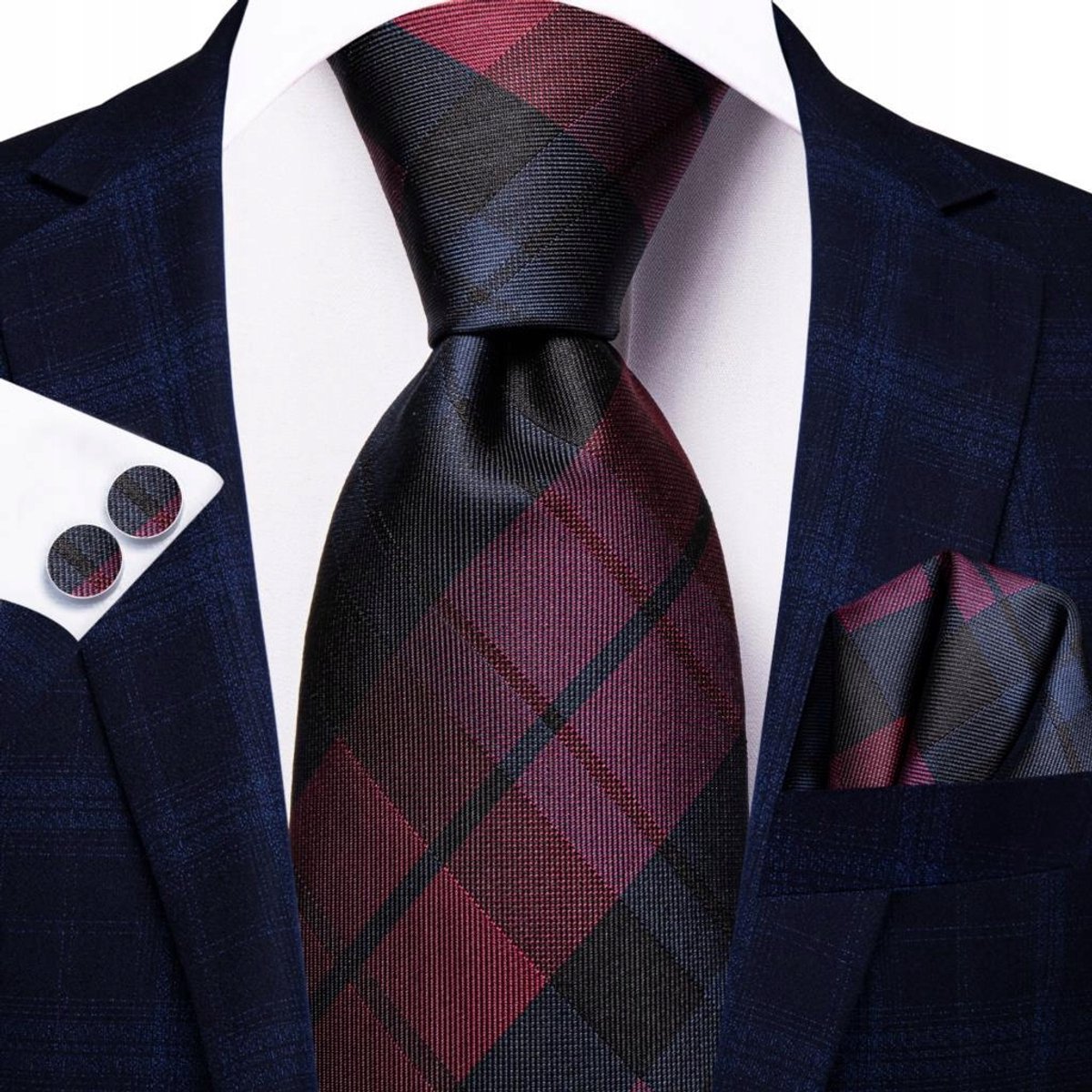 Zijden Jacquard Krawat Set met Manchetknopen en Pochet