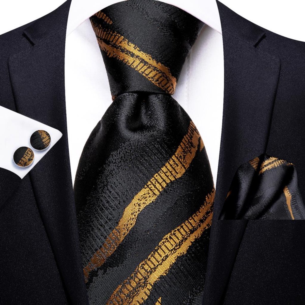 Zijden Jacquard Set: Stropdas, Manchetknopen & Pochet