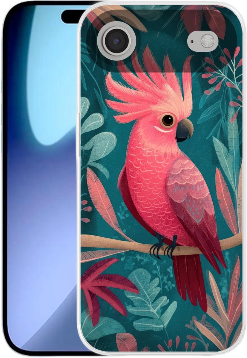 Telefoonhoesje Geschikt voor iPhone Air hoesje - Kaketoe - Tropische bladeren - Tak - Siliconen Telefoonhoesje Telefoonhoesje