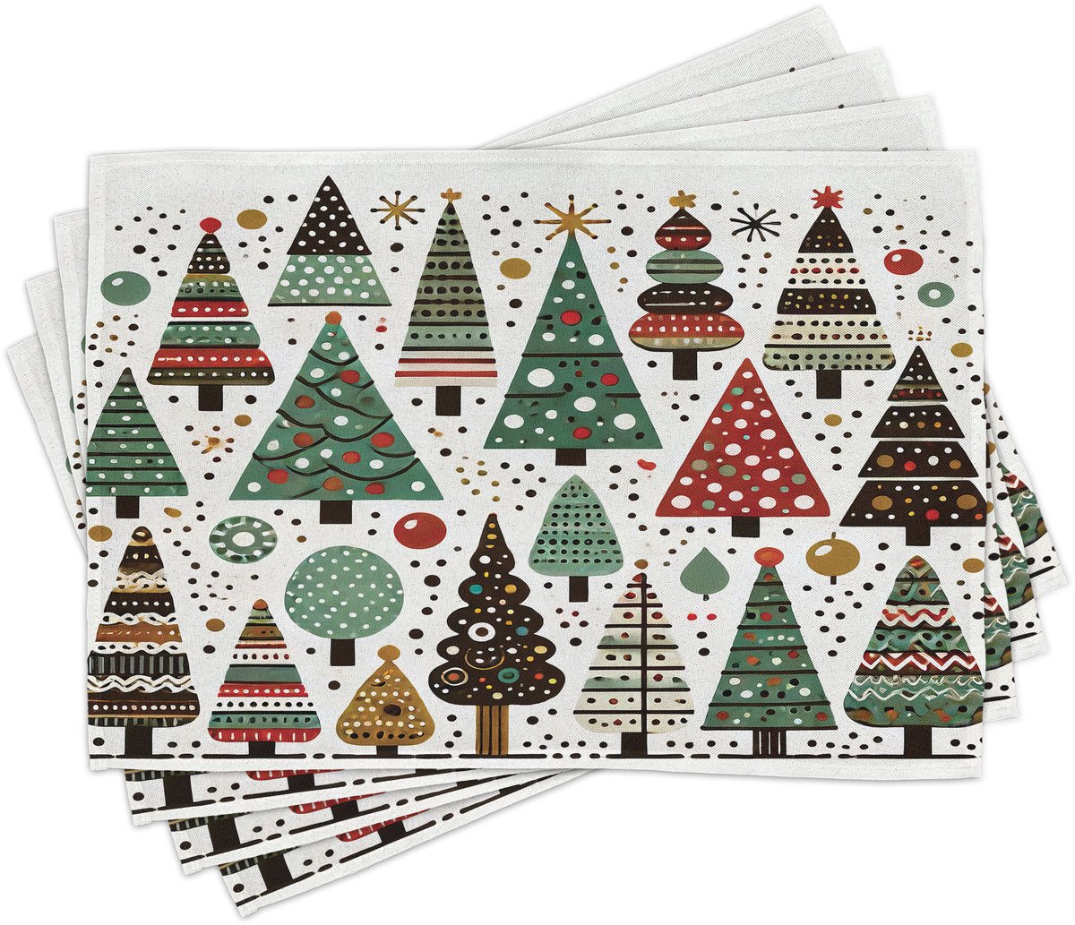 New Bed Kerstmis Eenvoudig bosboompatroon Set van 4 Placemat voor Eettafel, Wasbare Stof met Antislip Achterkant