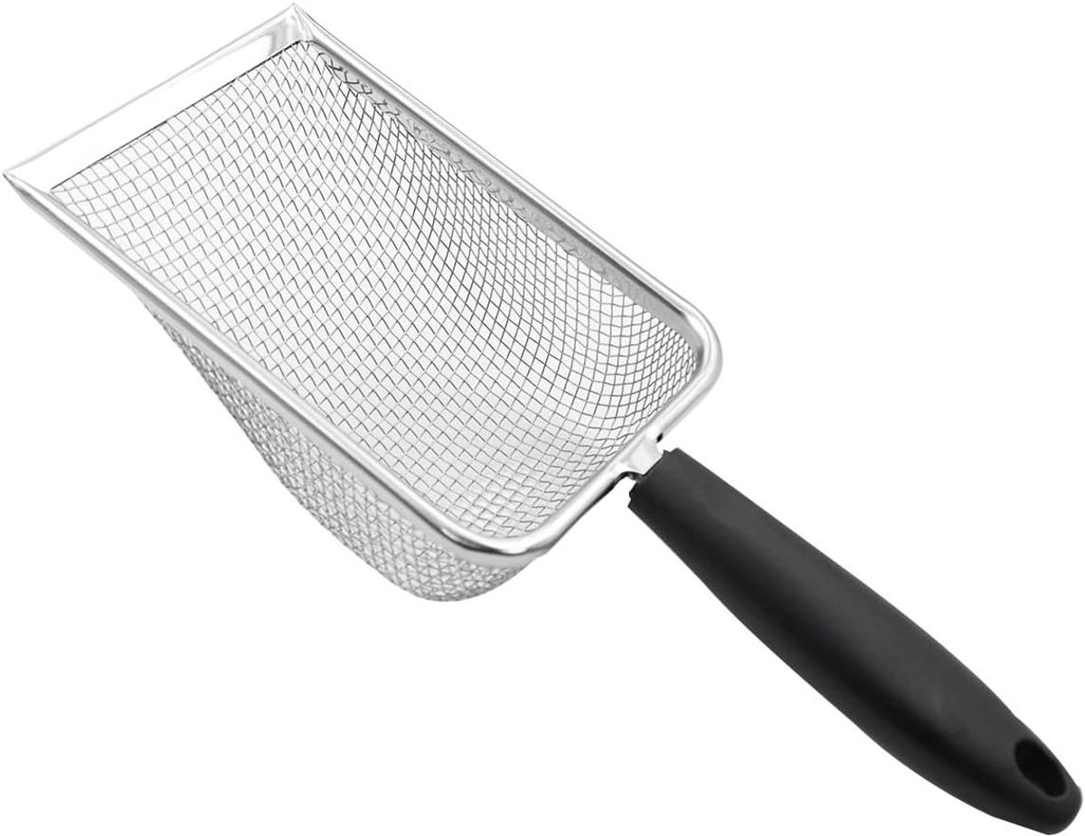 CSGoods - RVS Schop voor Reptielzandfilter met Fijn Gat - Kattenbaklepel voor Kattenbakvulling - Reinigingsgereedschap voor Kat, Hond, Konijn en Hagedis 2,8 mm Maasbreedte