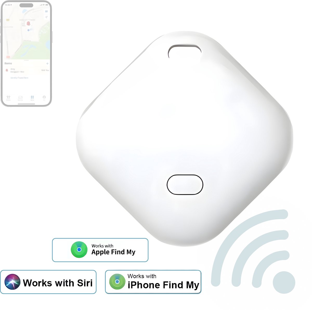 JustValue Bluetooth Locatietracker - Werkt met Apple Find My / Zoek Mijn - met Sleutelhanger - Smart Finder GPS Tag - Geschikt voor iPhone - Wit