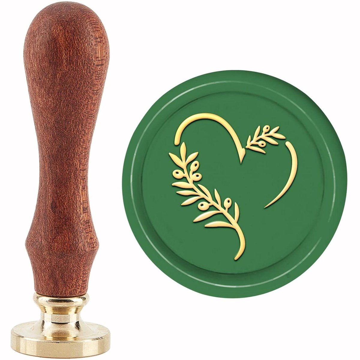CSGoods - Wax Seal Stempel met Olijfblad Design voor Uitnodigingen, Kaarten en Scrapbooking - 30mm/1.18inch, Verwijderbaar Messing Hoofd, Houten Handvat
