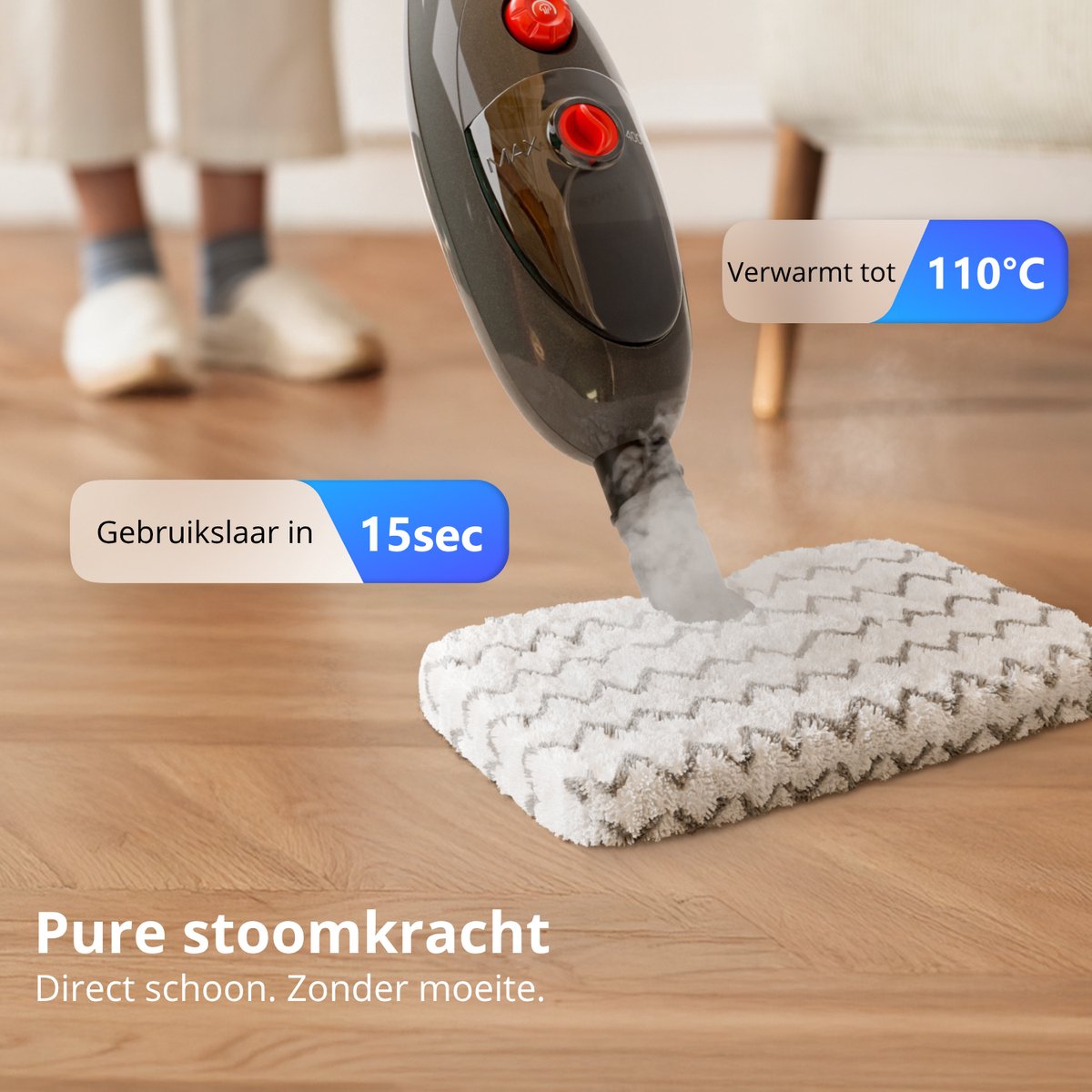 STEAM-IT MAX 10-in-1 Stoomreiniger - 2-in-1 Handstomer - 10 bar - Voor Vloer, Bank & Badkamer - 1300W - Meubelreiniger - 10 Opzetstukken thumbnail 2