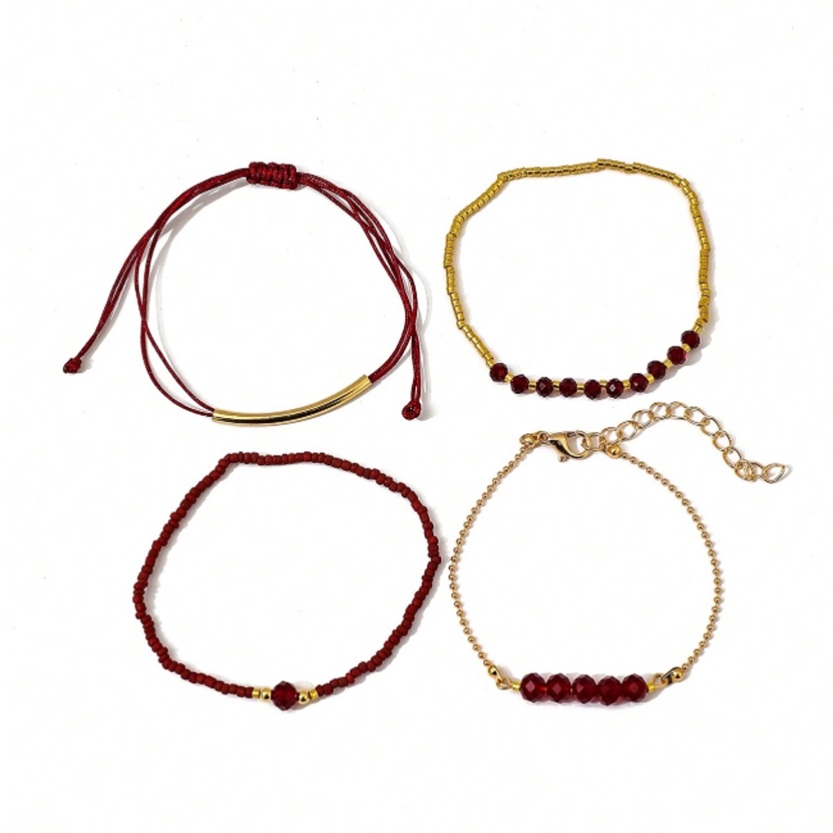 Set 4 - delig Armbandjes - Rood | 17-20 cm | Bijoux/Kraaltjes | Fashion Favorite