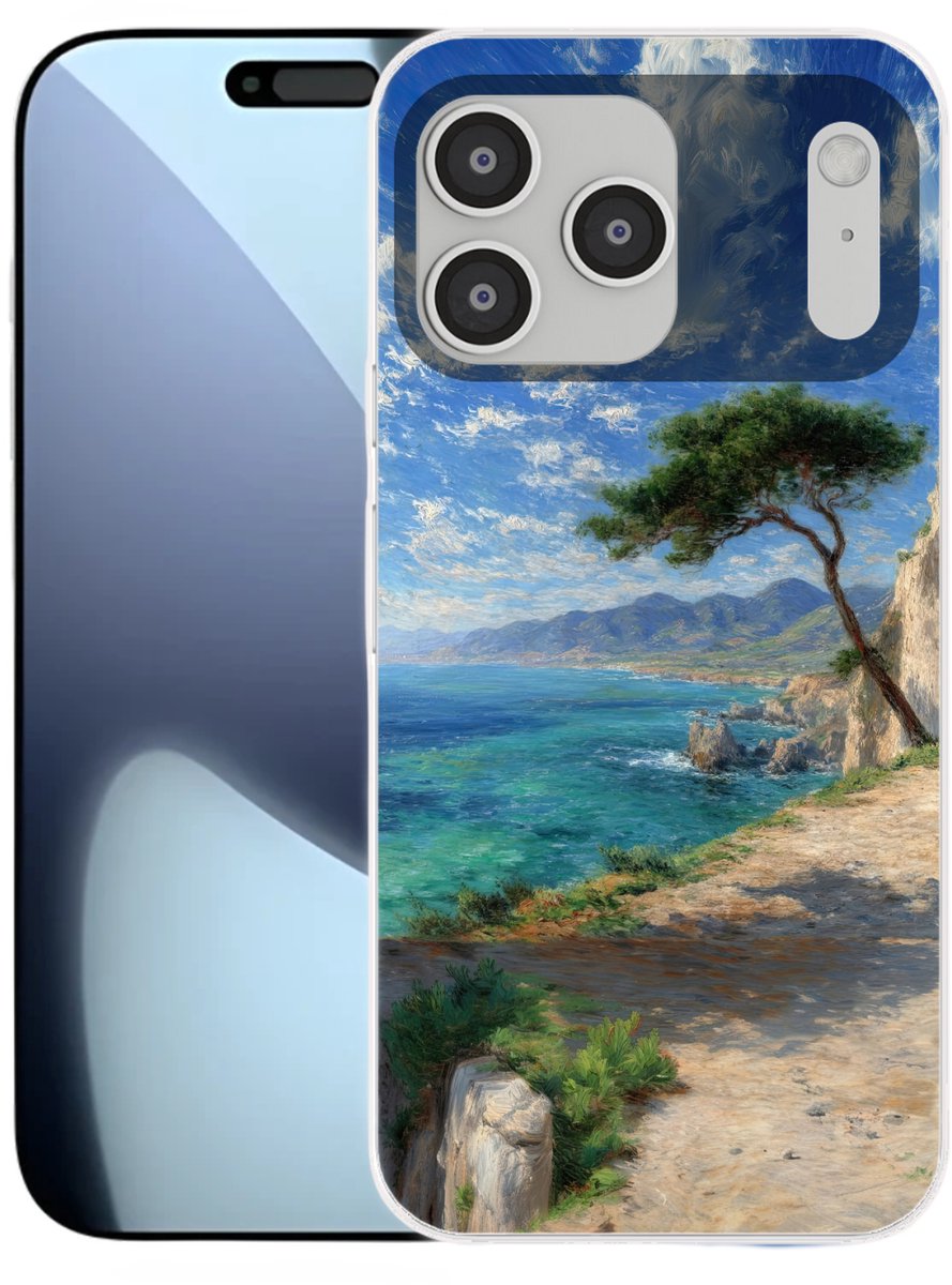 Telefoonhoesje Geschikt voor iPhone 17 Pro max hoesje - Rotsen - Kustlijn - Boom - Bergen - Siliconen Telefoonhoesje Telefoonhoesje
