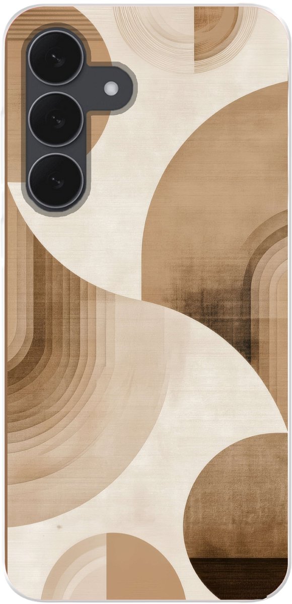 Telefoonhoesje Geschikt voor Samsung Galaxy S25 FE hoesje - Retro - Geometrische lagen - Aardetinten - Siliconen Telefoonhoesje Telefoonhoesje