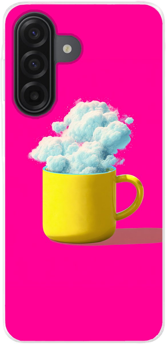 Telefoonhoesje Geschikt voor Samsung Galaxy A17 hoesje - Mok - Wolken - Roze - Minimalitisch - Siliconen Telefoonhoesje Telefoonhoesje