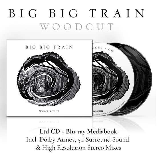 Cd- en Blu-ray mediabook met houtsnede-illustratie van een bos, getiteld "WOODCUT" door "BIG BIG TRAIN".