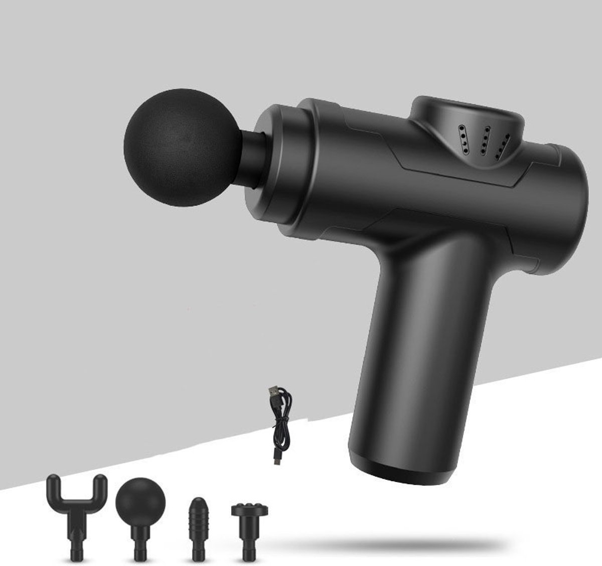 Draadloze massagepistool - Massagepistool - Massagepistool - Met 4 massagekoppen - Stille impactmassage - USB-opladen - 6 snelheidsinstellingen - Geschikt voor spierherstel en ontspanningsmassage - Zwart