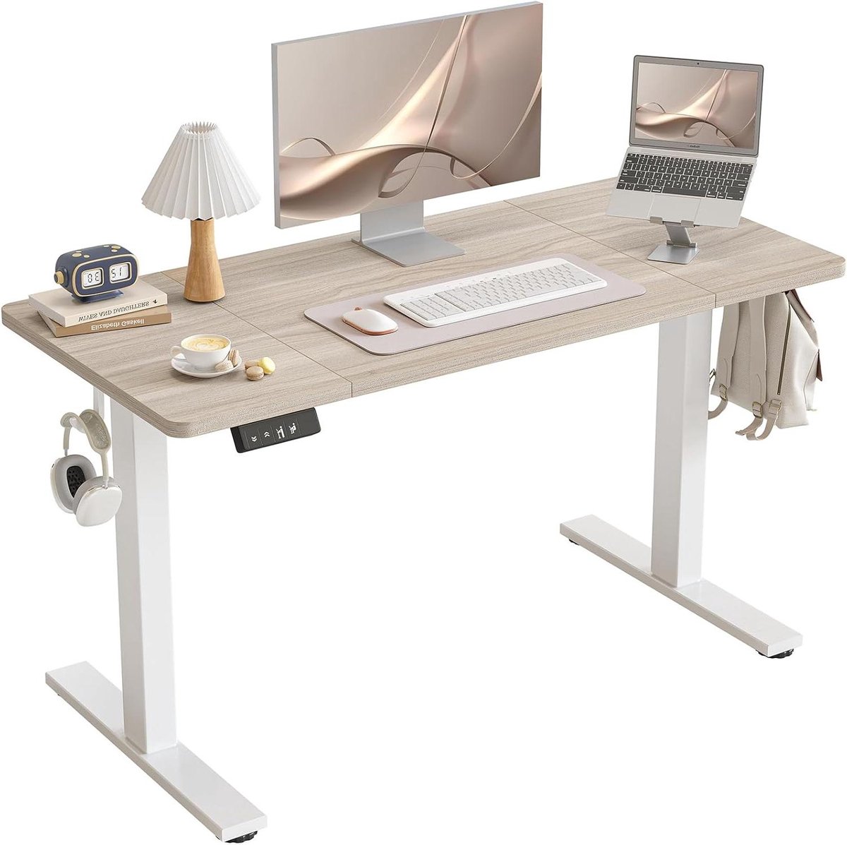 Provento - Elektrisch verstelbaar bureau, 120 x 60 cm, sta-zittafel met geheugenfuncties, walnootkleurig.