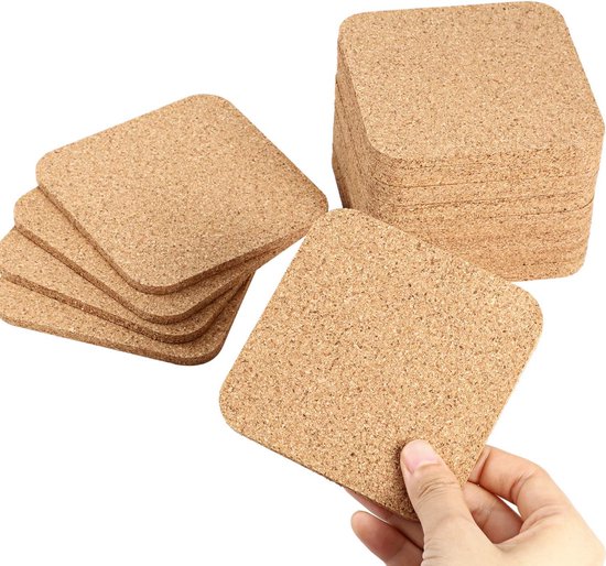 Dessous de verre - Lot de 20 - 10 x 10 x 0,5 cm - liège - résistants à la chaleur - carrés - durables