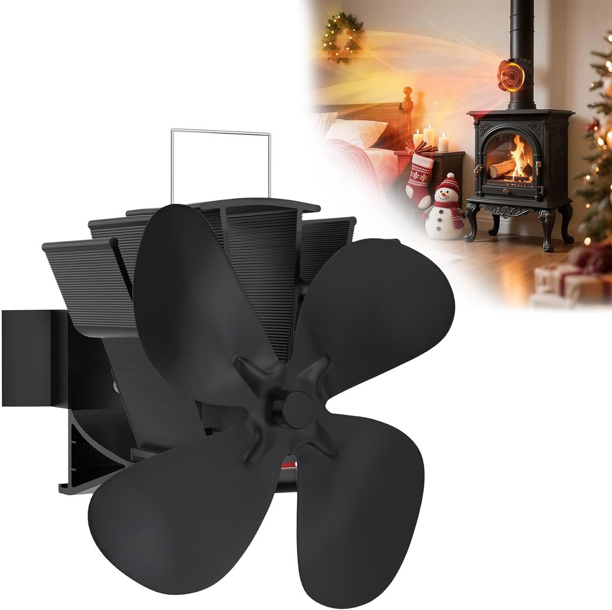 Warmteverspreider Haard Ventilator met 4 Bladen voor Houtkachel - Stille Werking