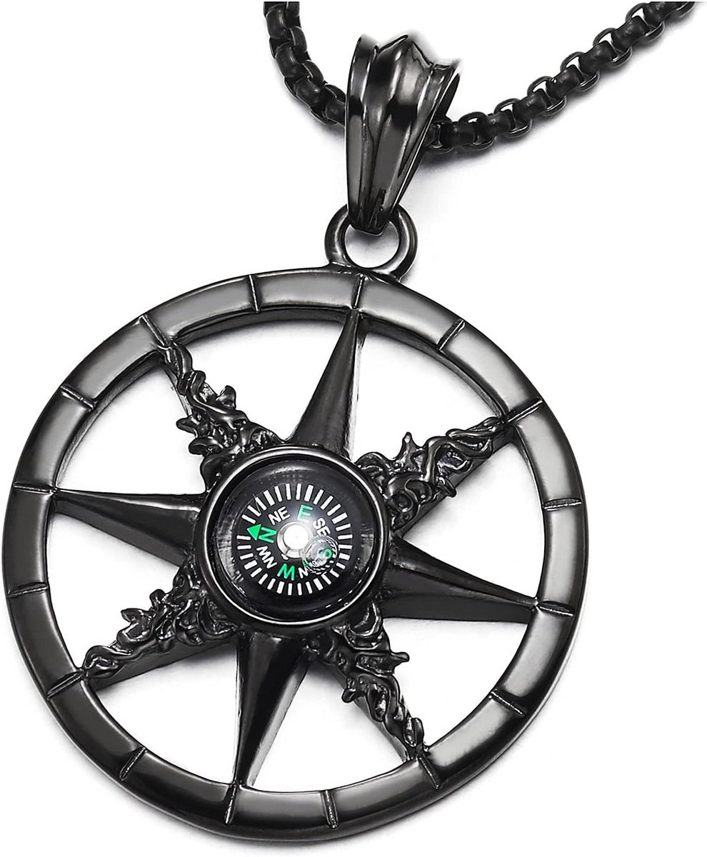 RVS Kompas Hanger Aan Lange Kogelketting voor Heren en Dames - Stoere Zeevaart Stijl