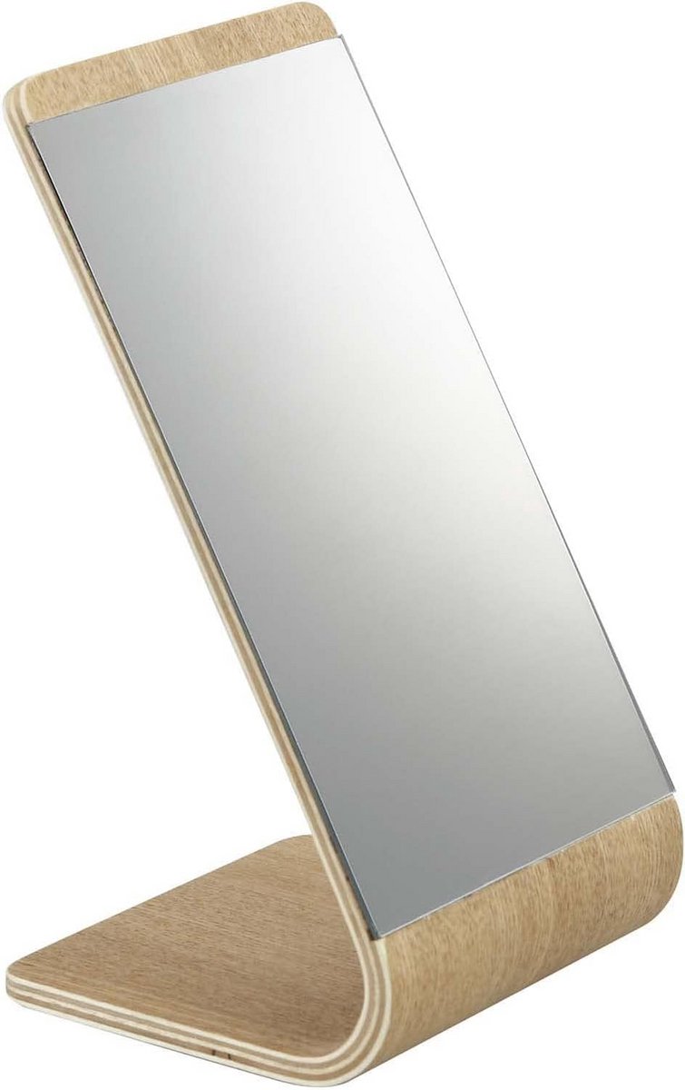 Houten Staande Make-up Spiegel met Gebogen Design