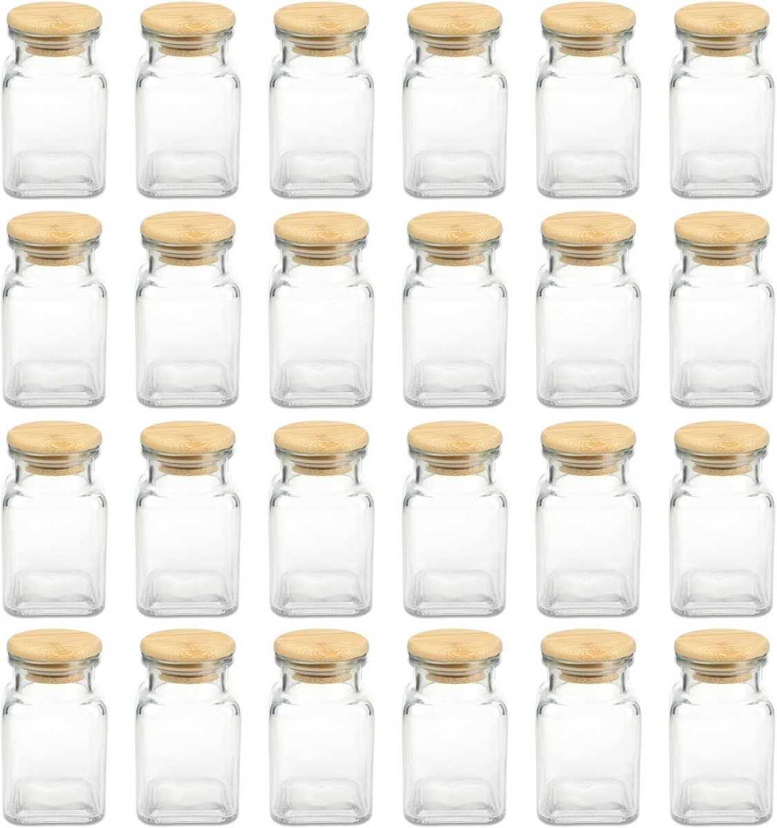 Set Kruidenpotjes 150ml Vierkant met Bamboe Deksel en Etiketten - Luchtdicht Ophouden