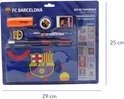 FC Barcelona schrijfwarenset met blauwe etui, potlood, pen, gum, puntenslijper, markeerstift en stickers.