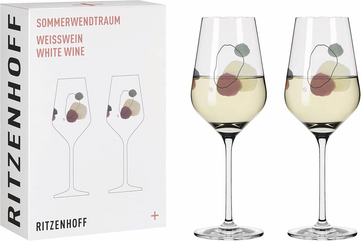 Set van 2 Kristallen Wijnglazen Wit - Aquarel Cirkels - 300 ml - Vaatwasmachinebestendig