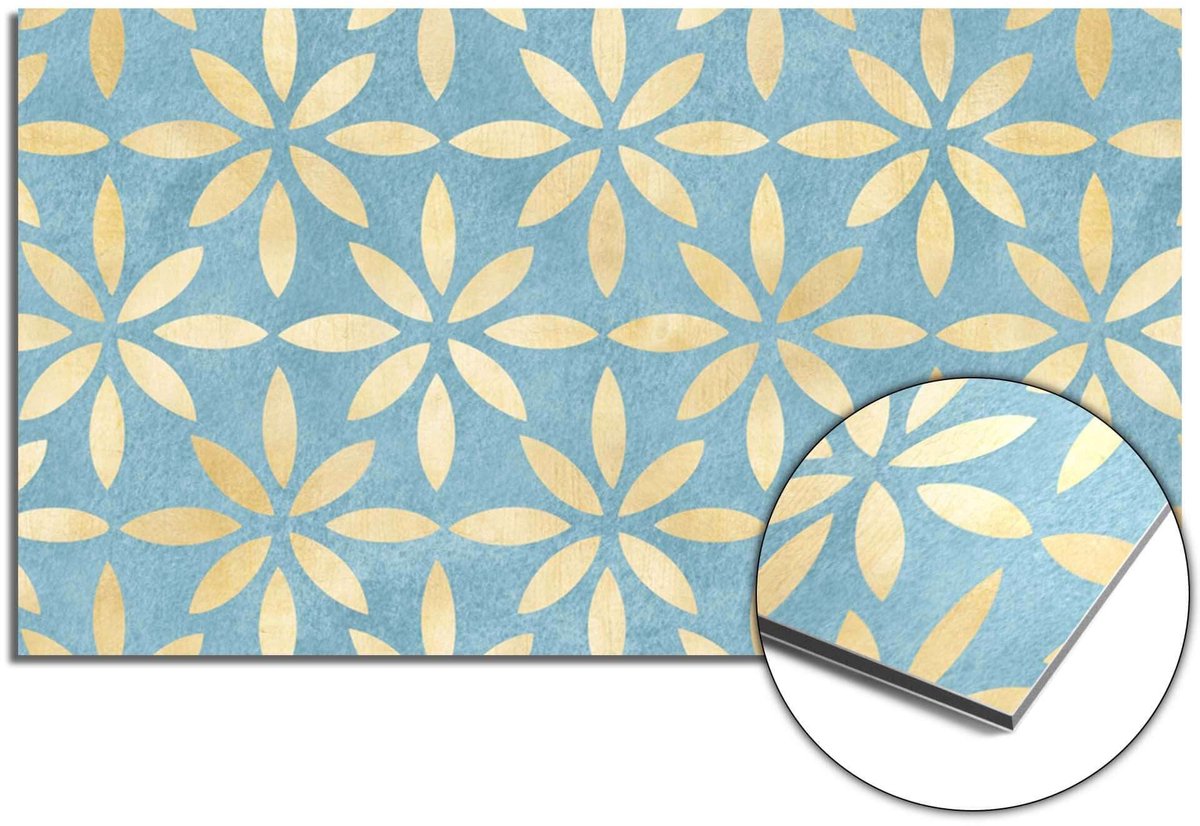 KitchenArt - Azure Floral Cross Spatscherm - 80x55 cm - Spatscherm Achterwand Keuken - Spatwand Keuken