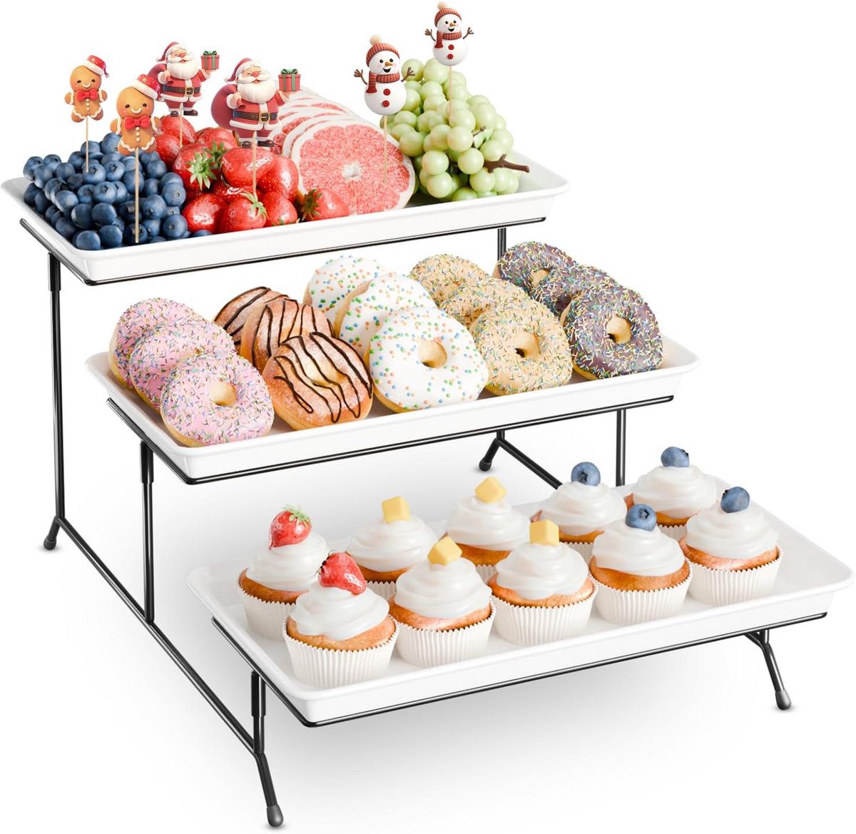 Draaibaar Serveerplateau met 3 Lagen voor Cupcakes, Fruit en Snacks