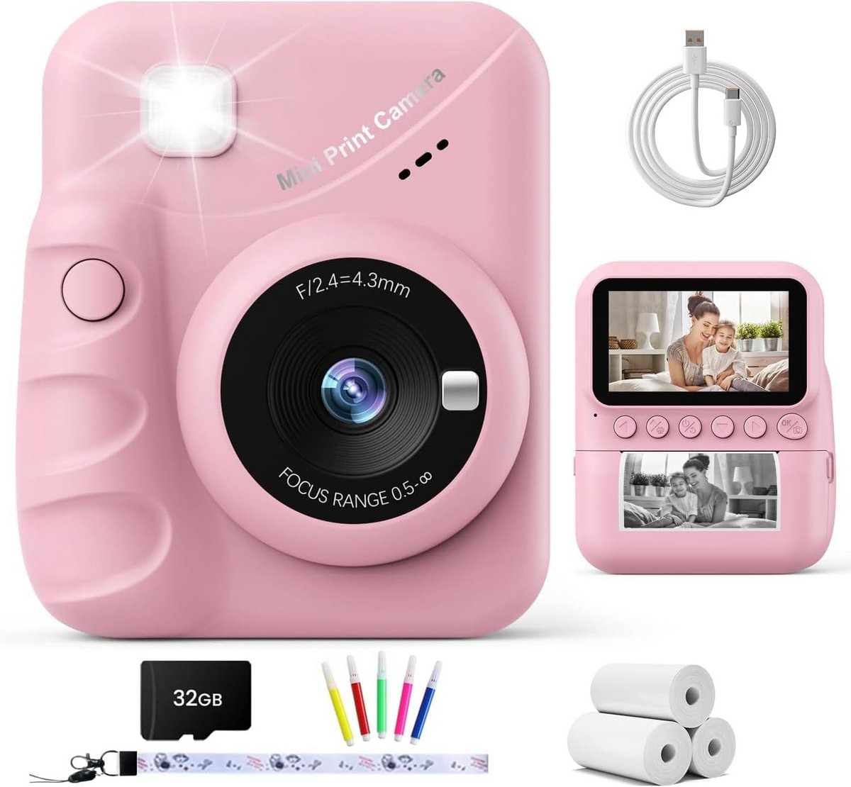 Kinderen Instant Camera met Printfunctie en HD-scherm Cadeau
