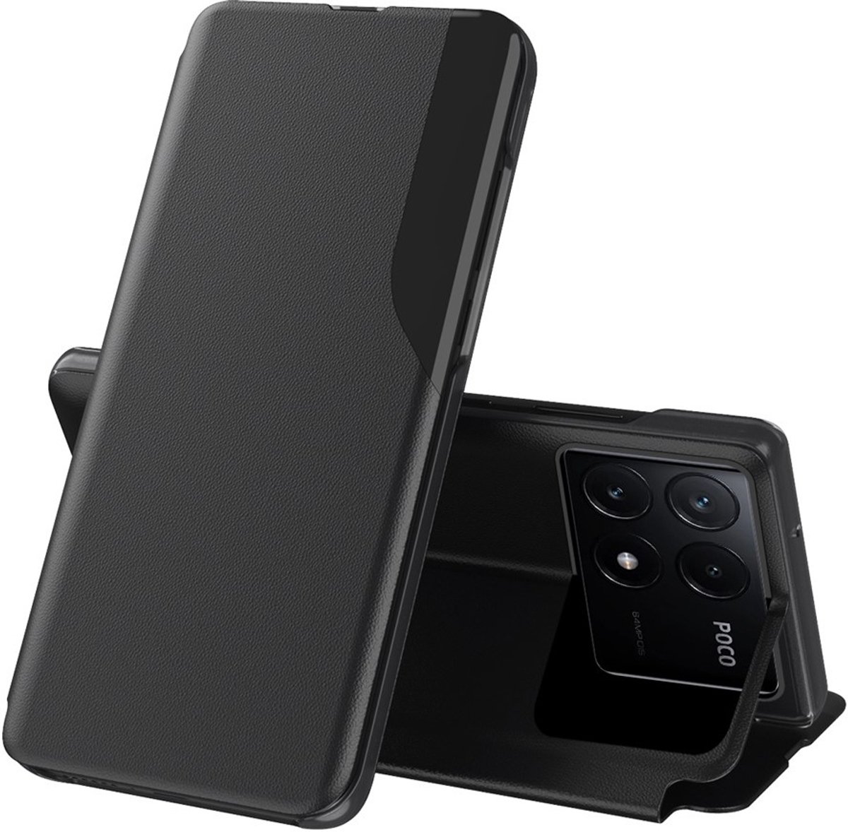 Hoesje geschikt voor Xiaomi Poco F6 Pro - Phonesta Smart View Side Book Case - Zwart