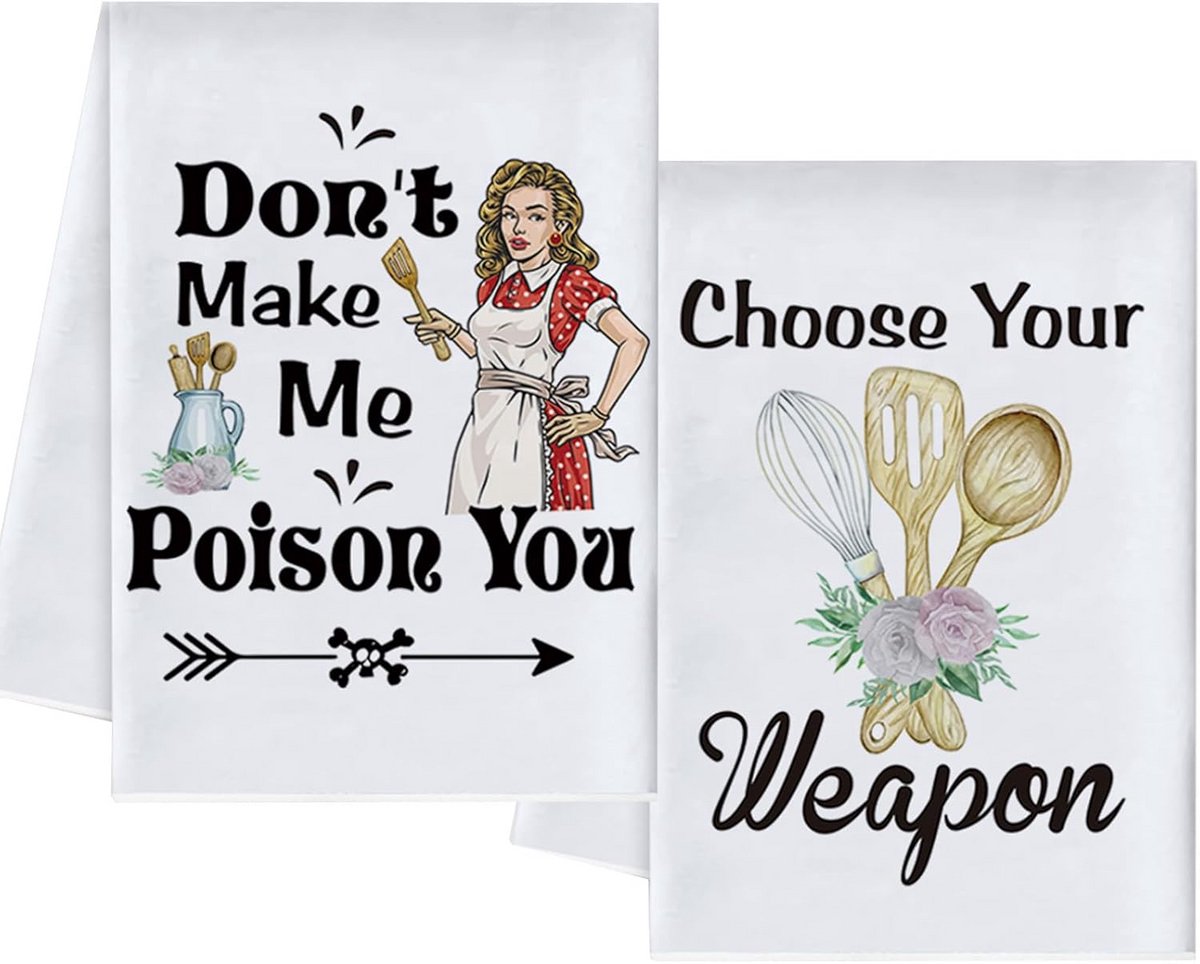 Set van 2 Grappige Keukendoeken - Absorberende, Decoratieve Keukentextiel