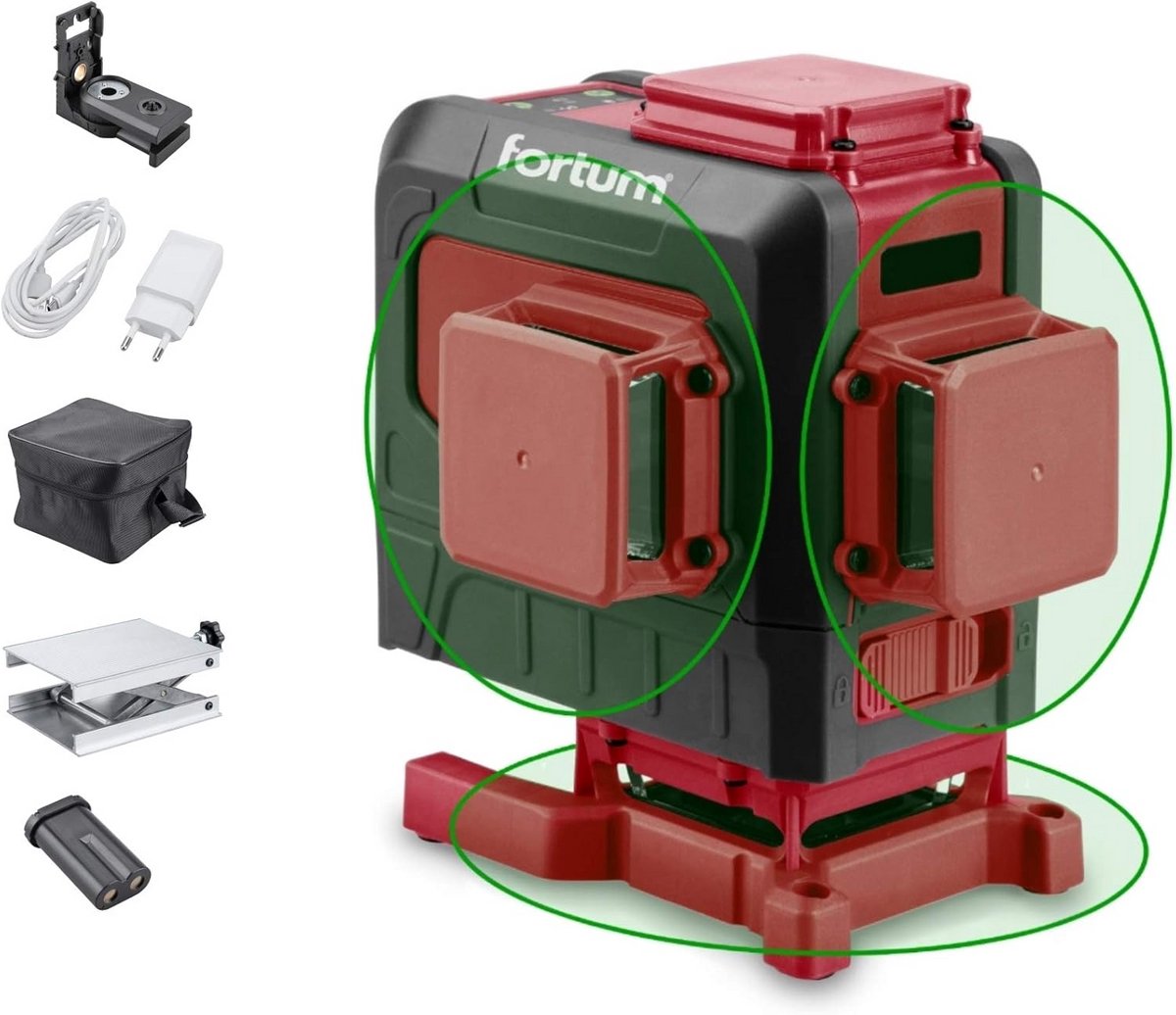 3D Kruislijnlaser Groen 3x360 Graden Zelfnivellerend Inclusief 360° Montagebeugel