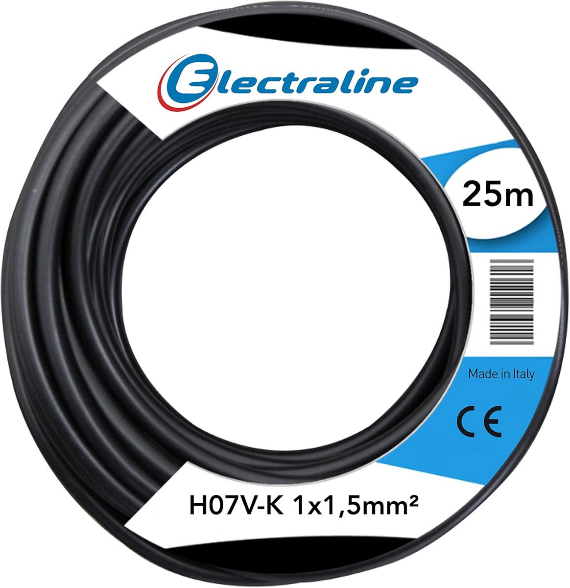 Kabelrol 25 Meter Zwart H07V-K 1x1.5mm² - Professionele Verlengkabel