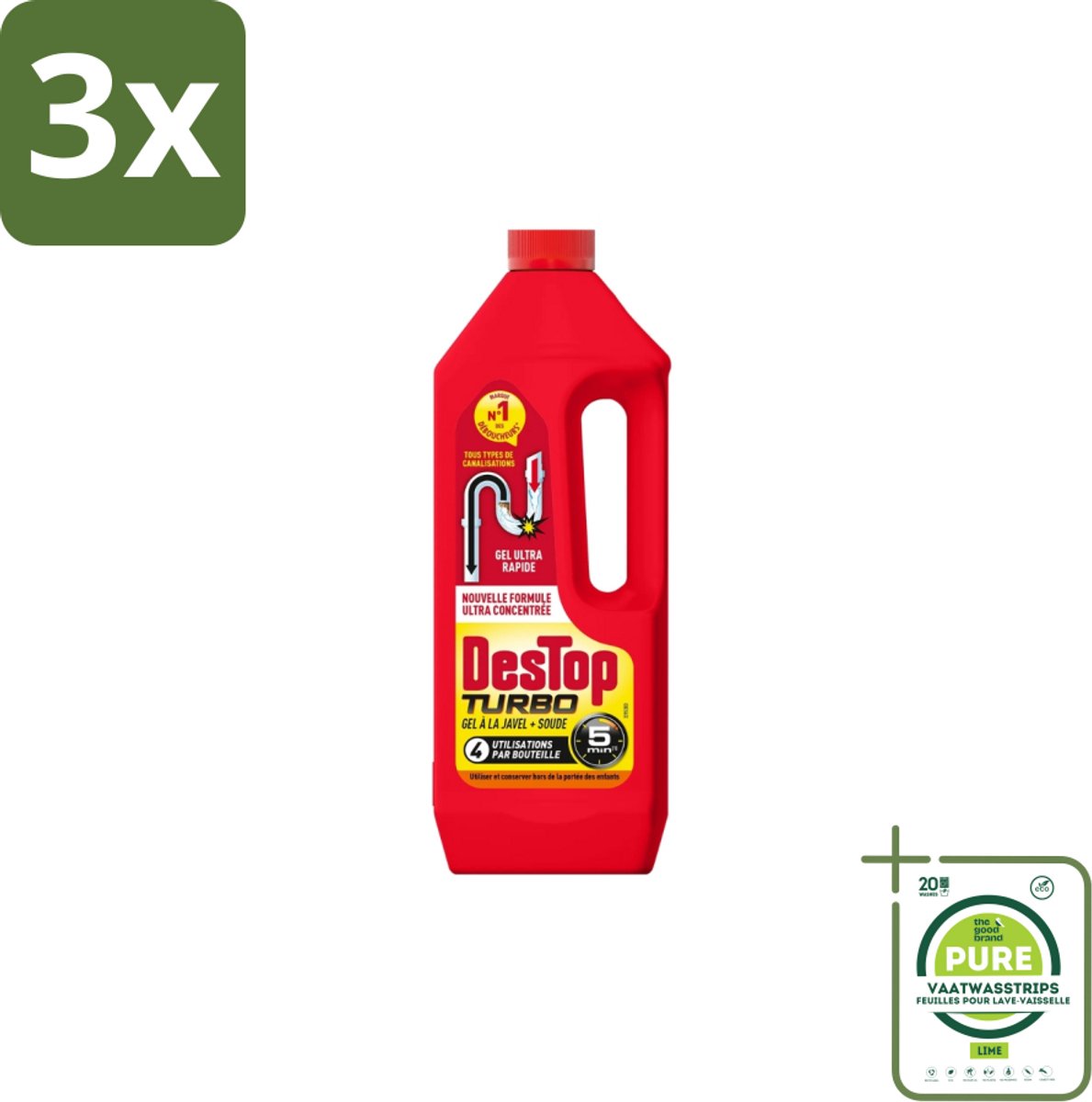 3 x Destop - Ontstopper - Turbo Gel - 1 L - Grootverpakking - Ontstoppen - Afvoer - Verstopping - Ontstopmiddel - Afvoerleiding