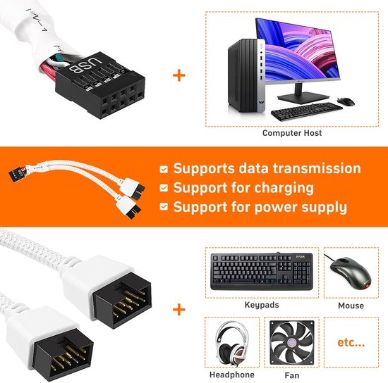 USB 2.0 Header Splitter (9-Pin) - Moederbord Y-Kabel Verlengkabel voor ...